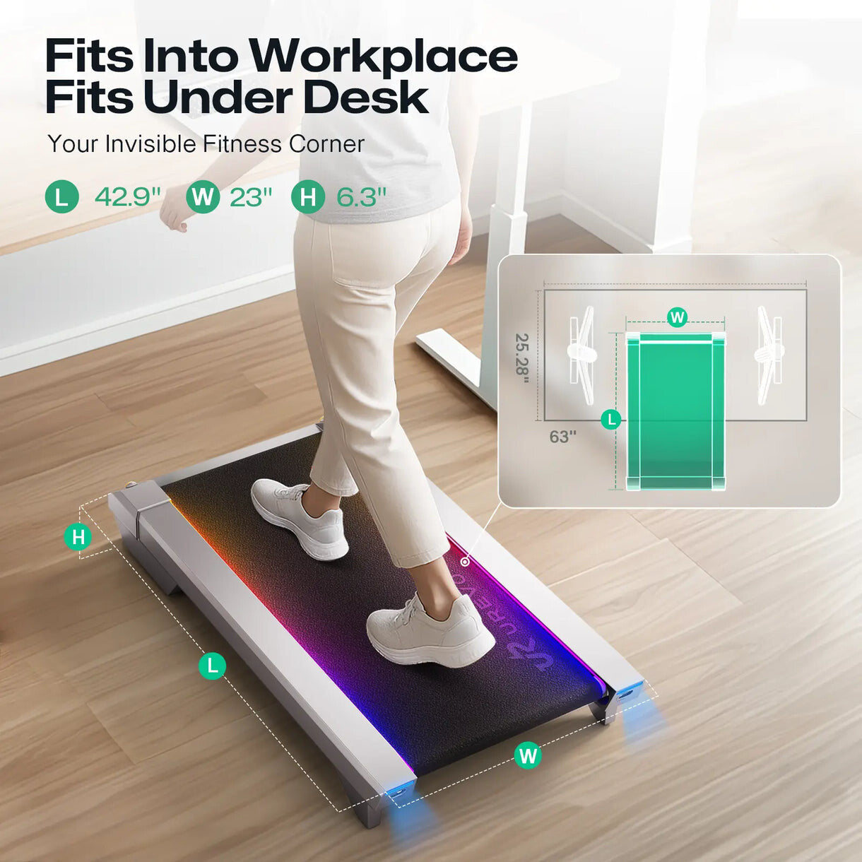 Urevo CyberPad for Office Smart 2 Treadmill 420 × 1000 mm 6.44 km/h  